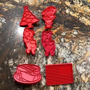 6 Vintage Tupperware red cookie cutters